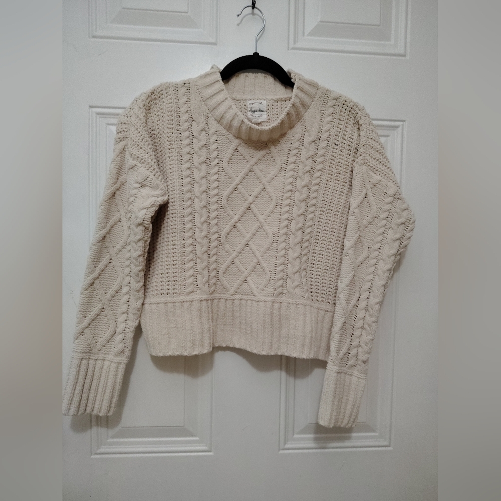 Hippie Rose Cream Cable Knit Crewneck Sweater
